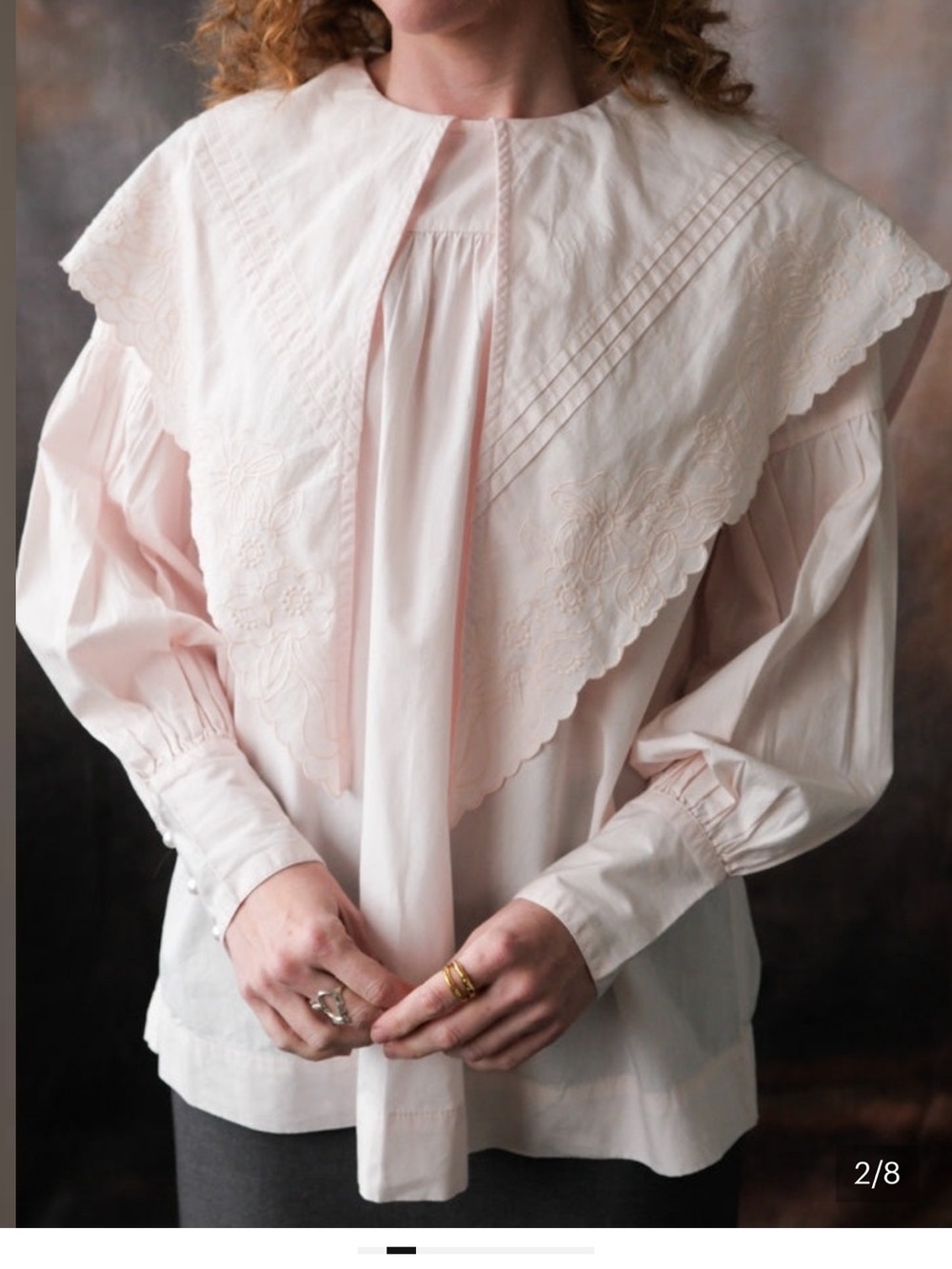 Damson Madder Vintage-Inspired Women's Light Pink Embroidered Collar Blouse